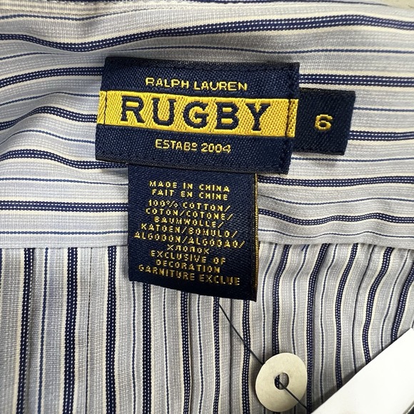 NEW! Ralph Lauren Rugby Button Up Shirt Dress Blue White Ticking Stripe Size 6 - Picture 12 of 16